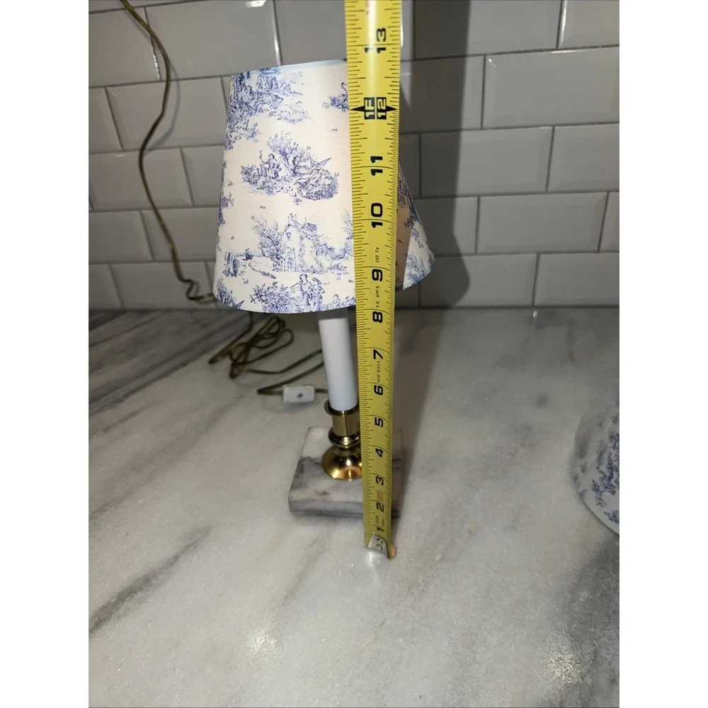 Vintage Marble Base Candle‎ Lamp With Twall Blue Shade